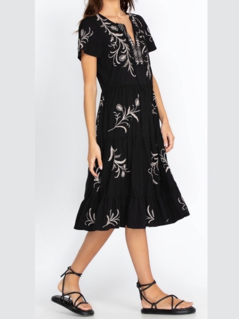 Johnny Was FERN TIERED KNIT DRESS Black Size M